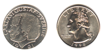 Swedish crown and USA quarter
